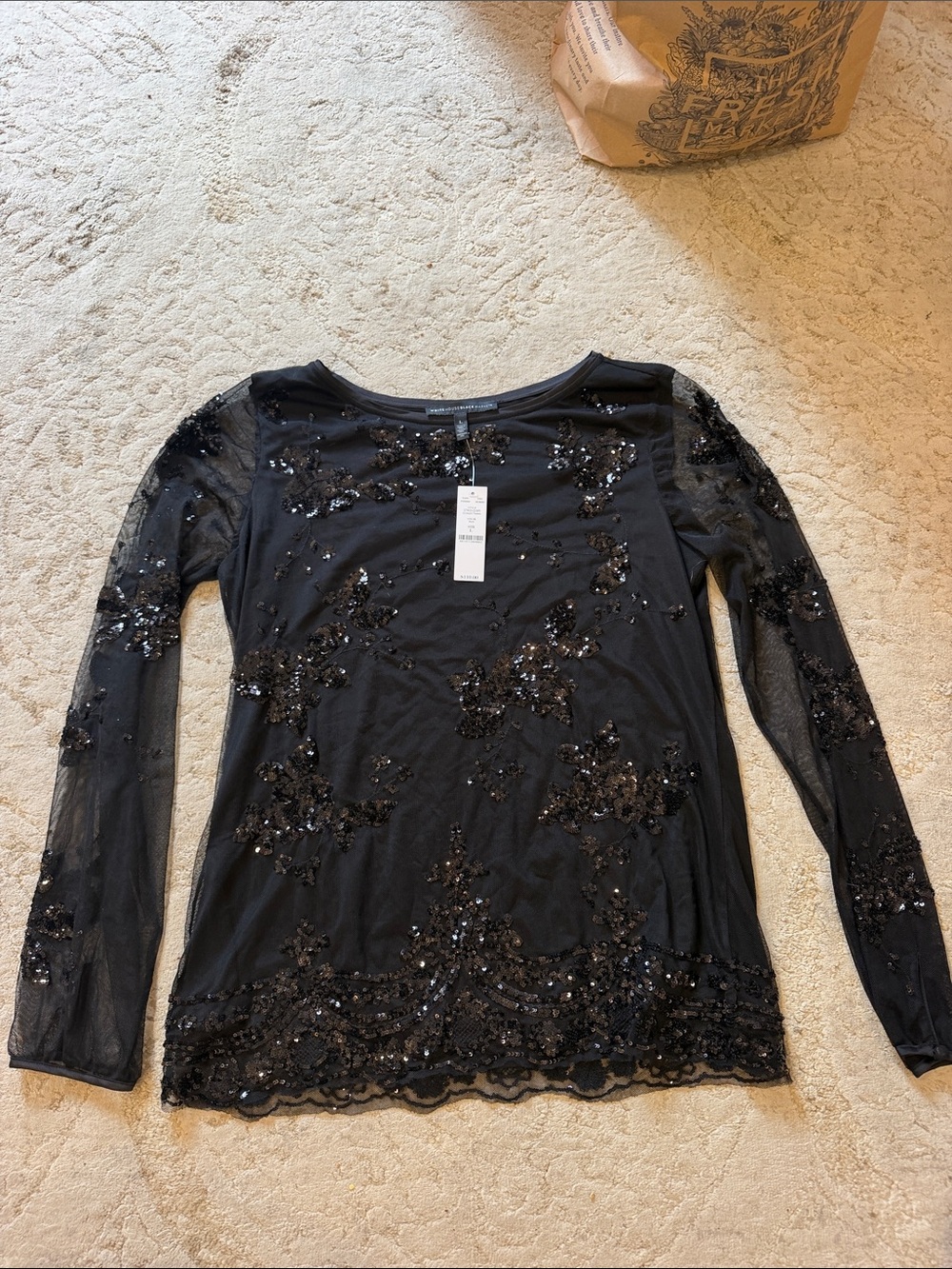 Black Sequin Embellished Long-Sleeve Women's Top